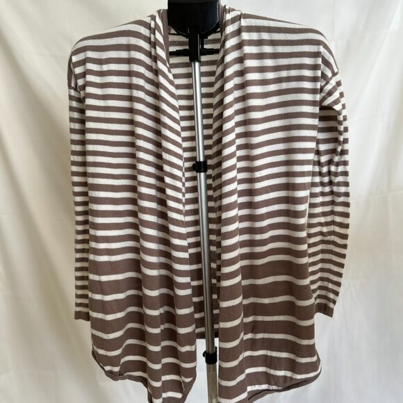 NWOT Ann Taylor Hi Low Cardigan S Beige Stripe Knit Open Front Modern